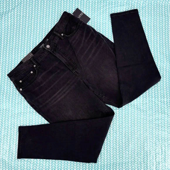 Lauren Ralph Lauren NWT Black High-Rise Skinny Ankle Super Stretch Jeans, 16 - Picture 1 of 16